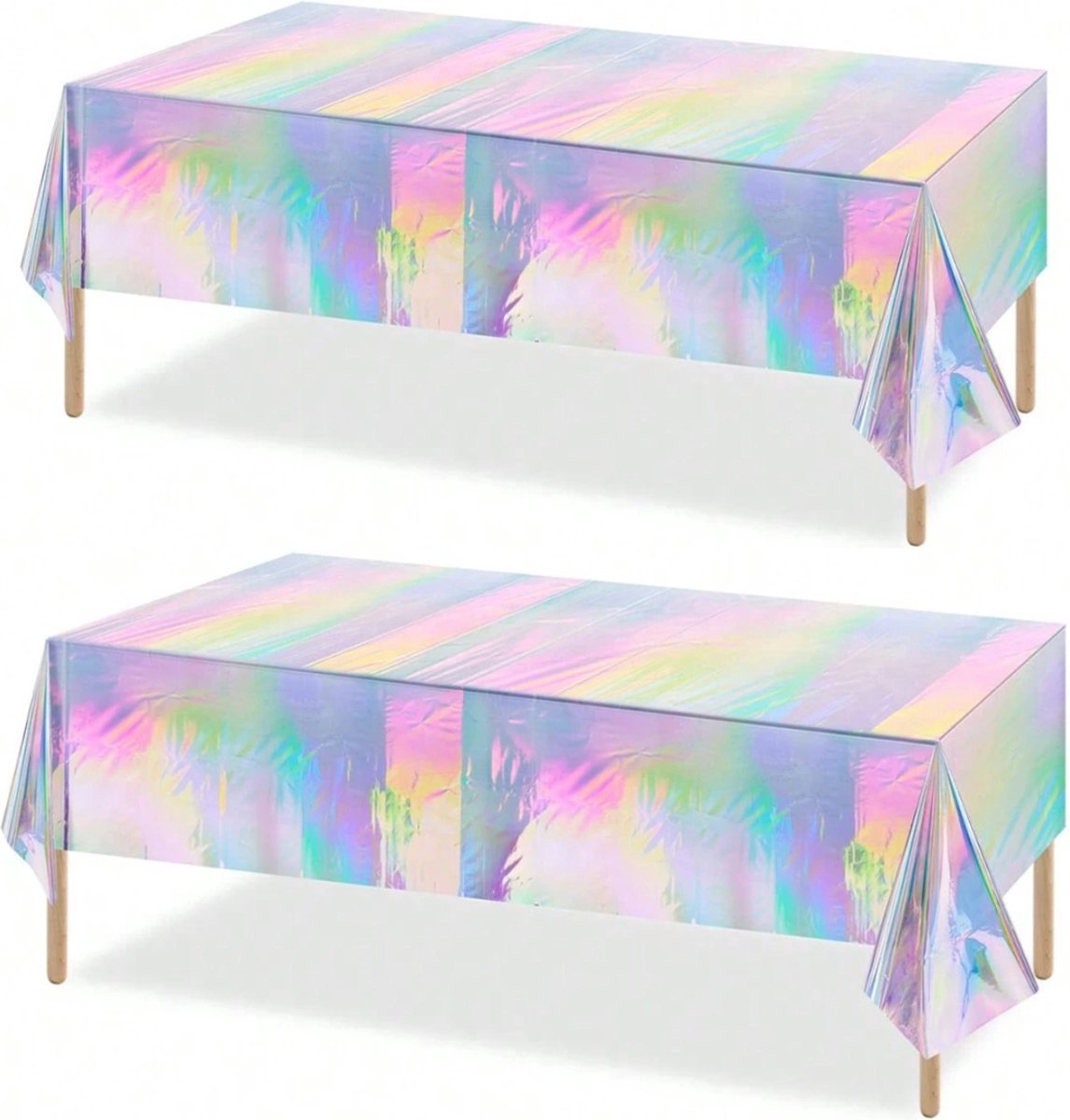 Joya Party® 2x Holografisch Plastic Wegwerp Tafelkleed Set | Verjaardag Versiering Unicorn | Zeemeermin Feest Decoratie | Zilver Regenboog kleur | 137 x 274cm